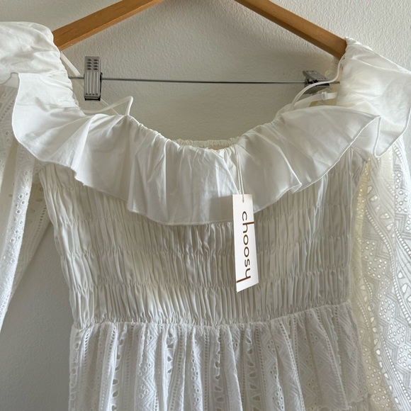 NWT Choosy White Endless Summer Eyelet Off the Shoulder Mini Dress Size Medium - Picture 8 of 15